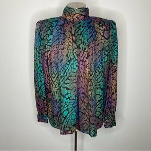 TESS Vintage Rainbow Abstract Animal Print Blouse